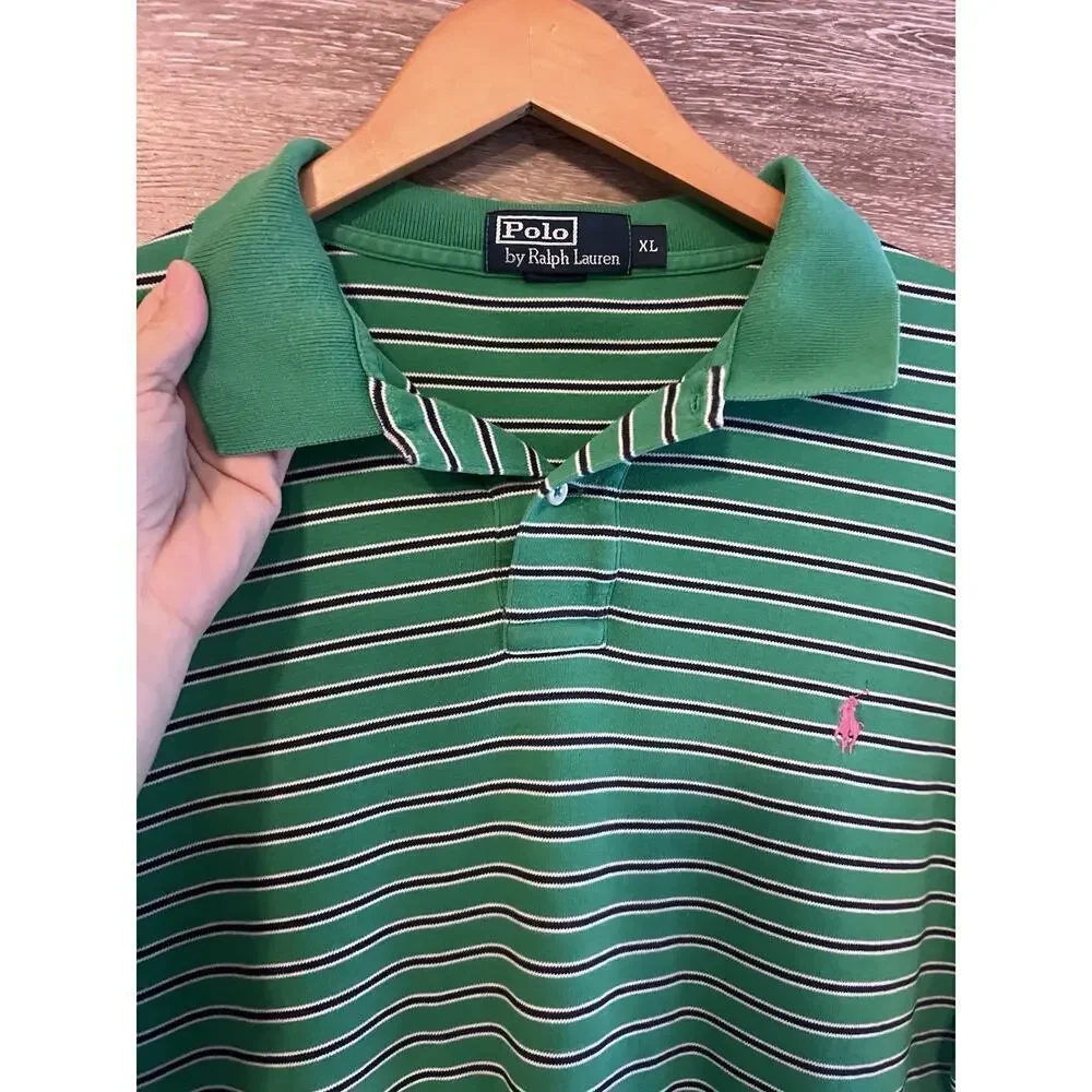 Ralph Lauren Polo Men XL Green White Stripped LOGO